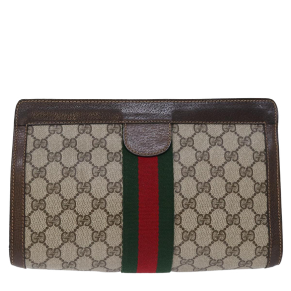 GUCCI GG Supreme Web Sherry Line Clutch Bag PVC Beige Red 89 01 002 Auth yk12307 - Picture 13 of 16